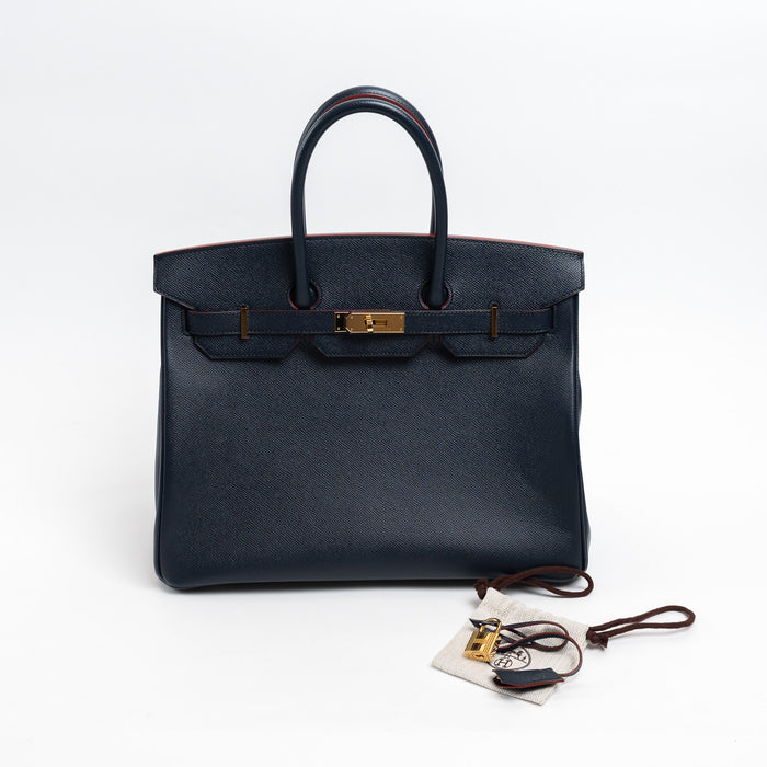 Hermes Blue Indigo and Rouge Epsom Leather Contour Birkin 35