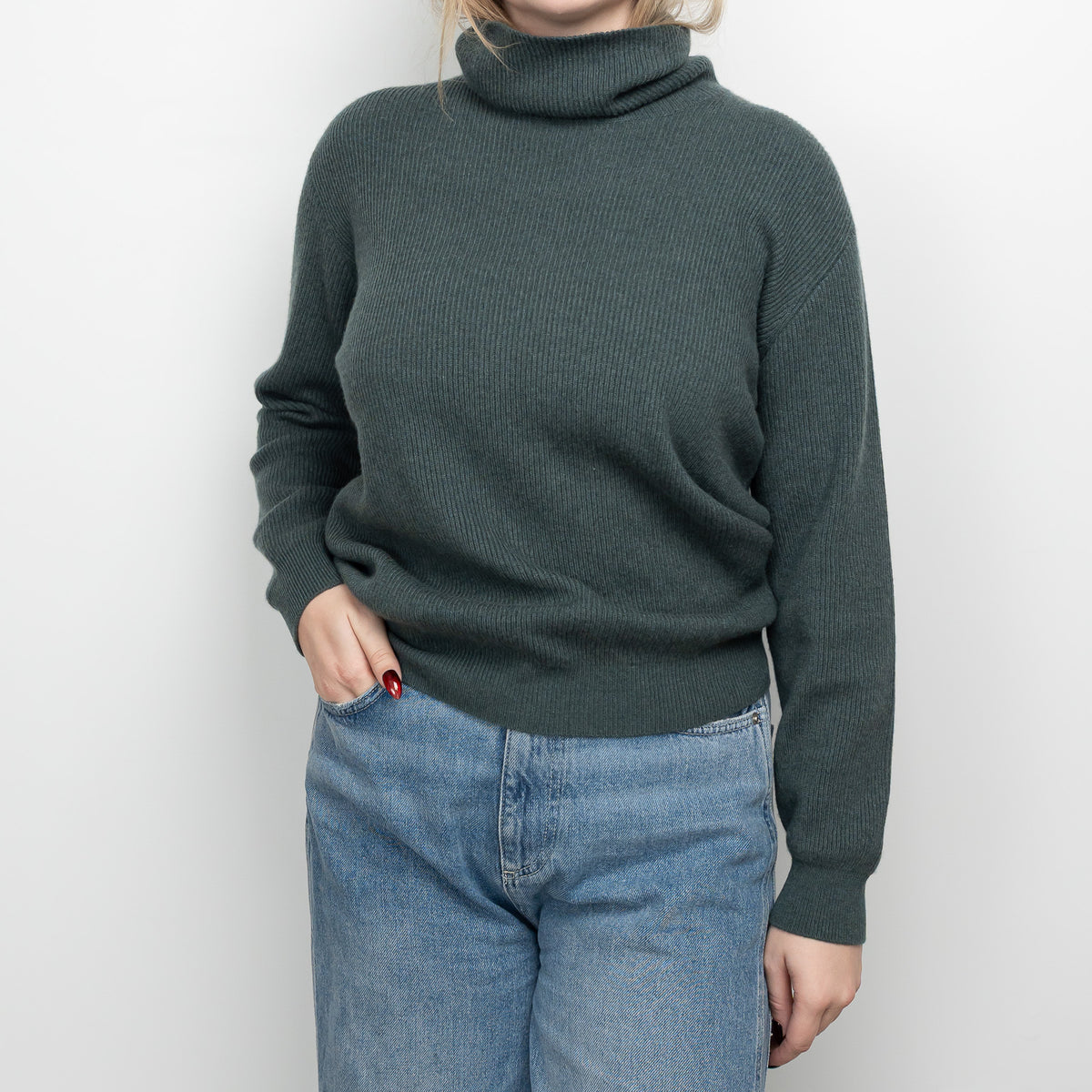 Brunello Cucinelli Muted Green Cashmere Turtleneck Sweater Size M