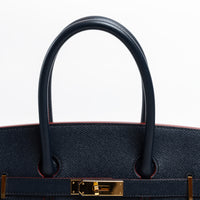 Hermes Blue Indigo and Rouge Epsom Leather Contour Birkin 35