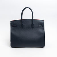 Hermes Blue Indigo and Rouge Epsom Leather Contour Birkin 35