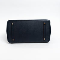 Hermes Blue Indigo and Rouge Epsom Leather Contour Birkin 35
