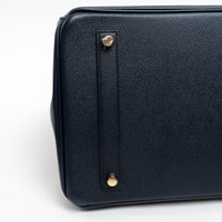 Hermes Blue Indigo and Rouge Epsom Leather Contour Birkin 35