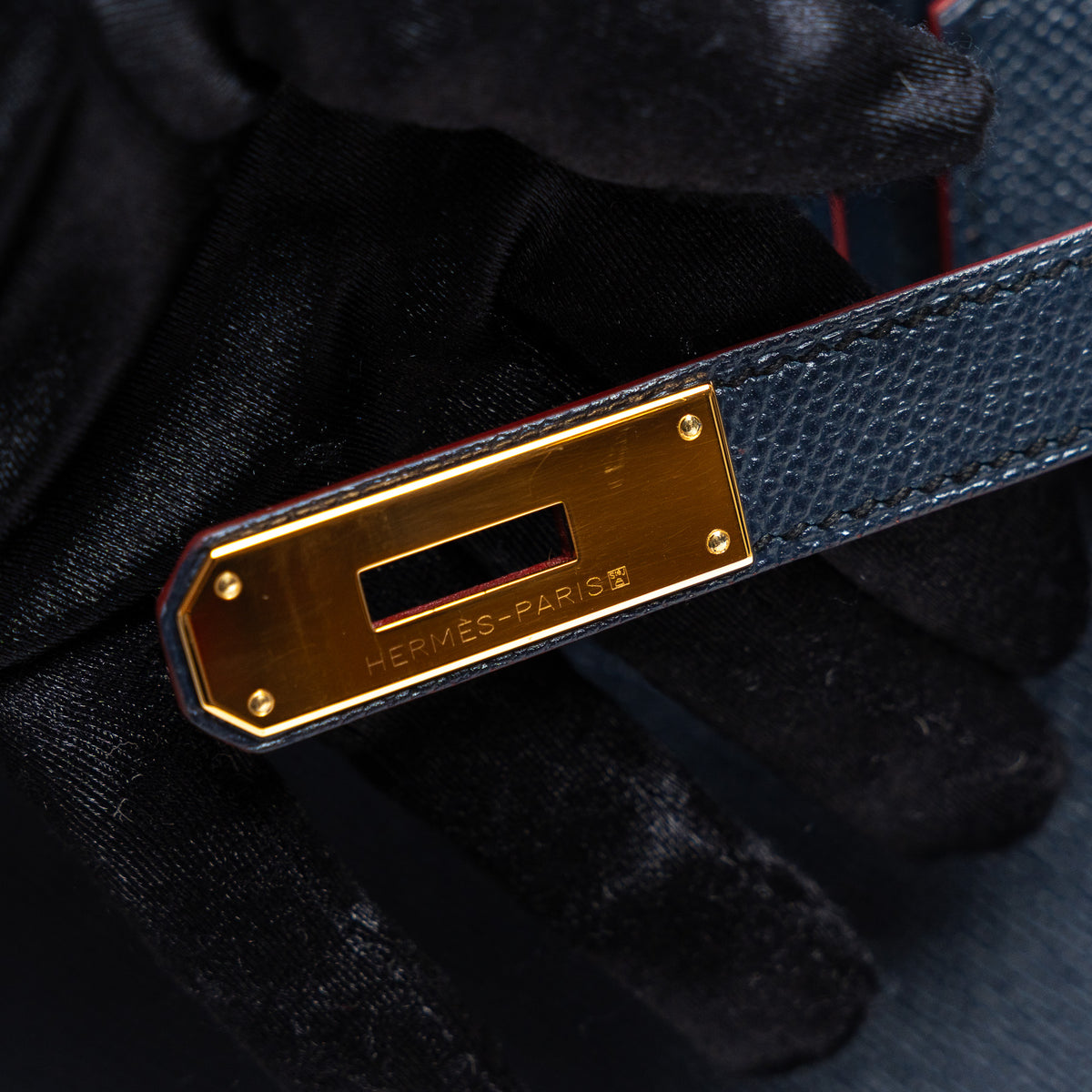 Hermes Blue Indigo and Rouge Epsom Leather Contour Birkin 35