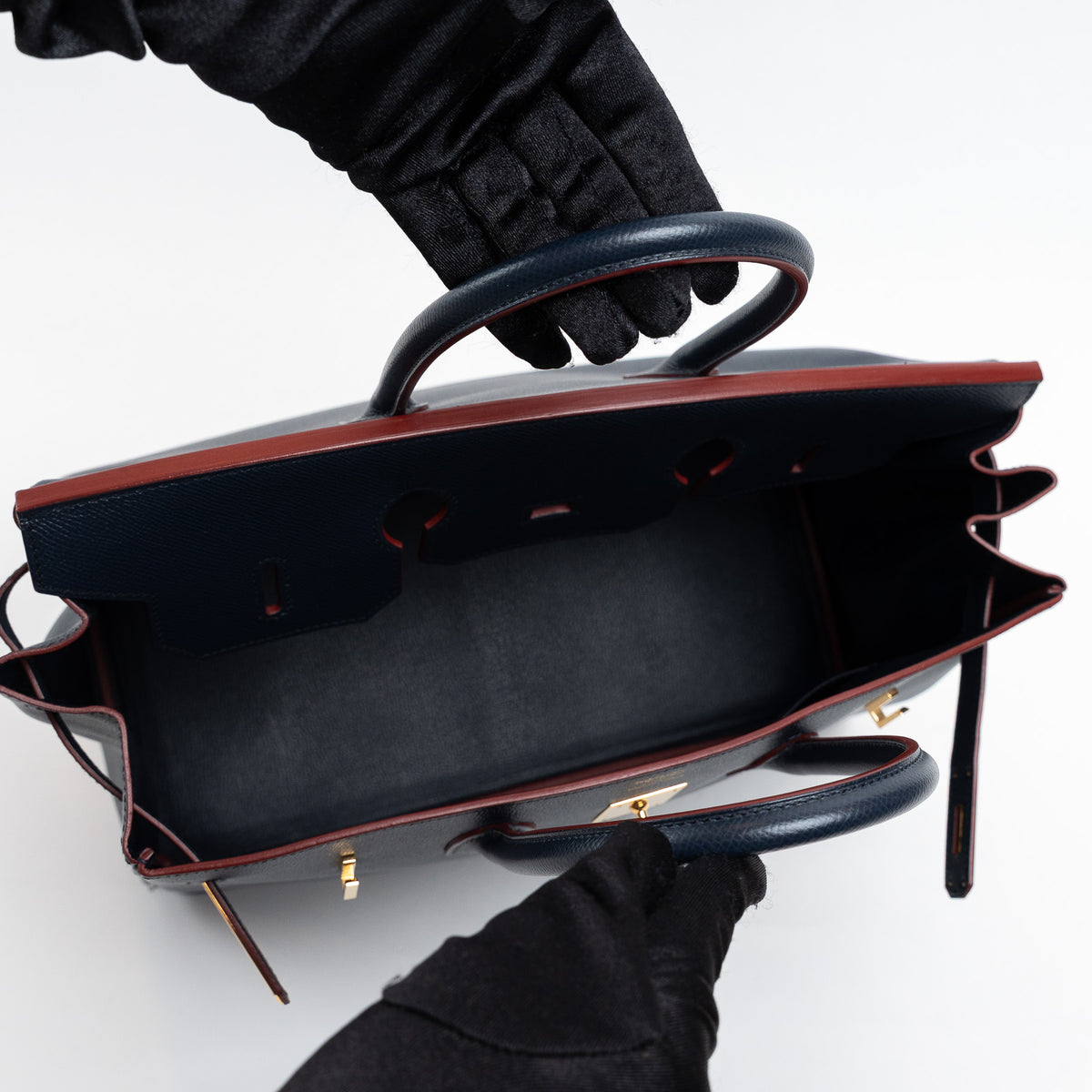 Hermes Blue Indigo and Rouge Epsom Leather Contour Birkin 35