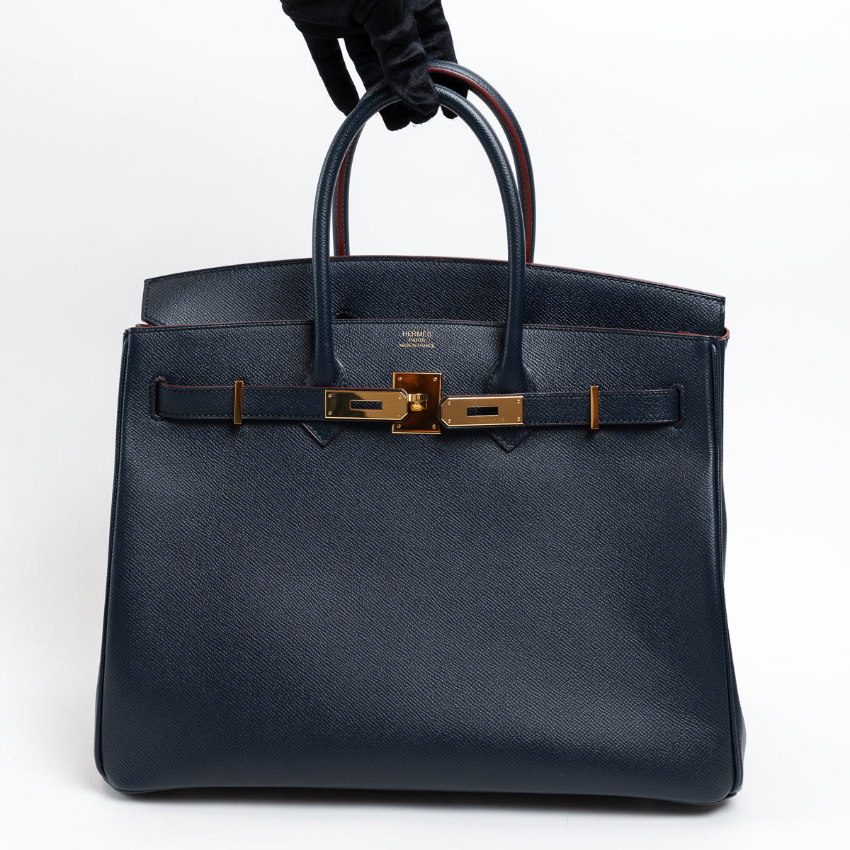Hermes Blue Indigo and Rouge Epsom Leather Contour Birkin 35