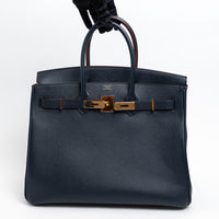 Hermes Blue Indigo and Rouge Epsom Leather Contour Birkin 35