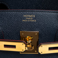 Hermes Blue Indigo and Rouge Epsom Leather Contour Birkin 35