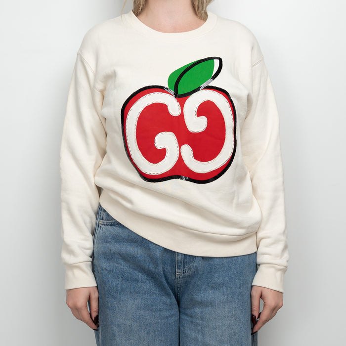 Gucci Cream Cotton Sequin GG Apple Sweater Size XS