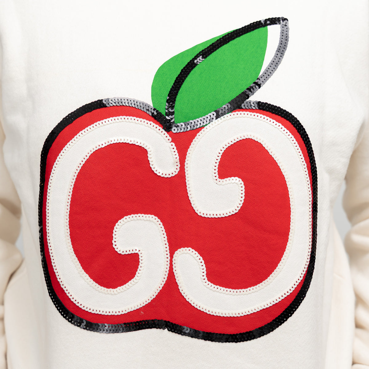 Gucci Cream Cotton Sequin GG Apple Sweater Size XS
