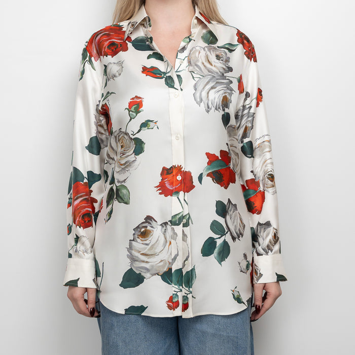 Dolce & Gabbana White Silk Floral Print Button Up Size 44