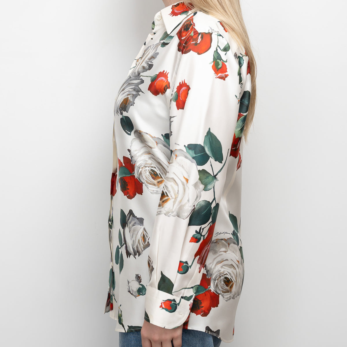 Dolce & Gabbana White Silk Floral Print Button Up Size 44