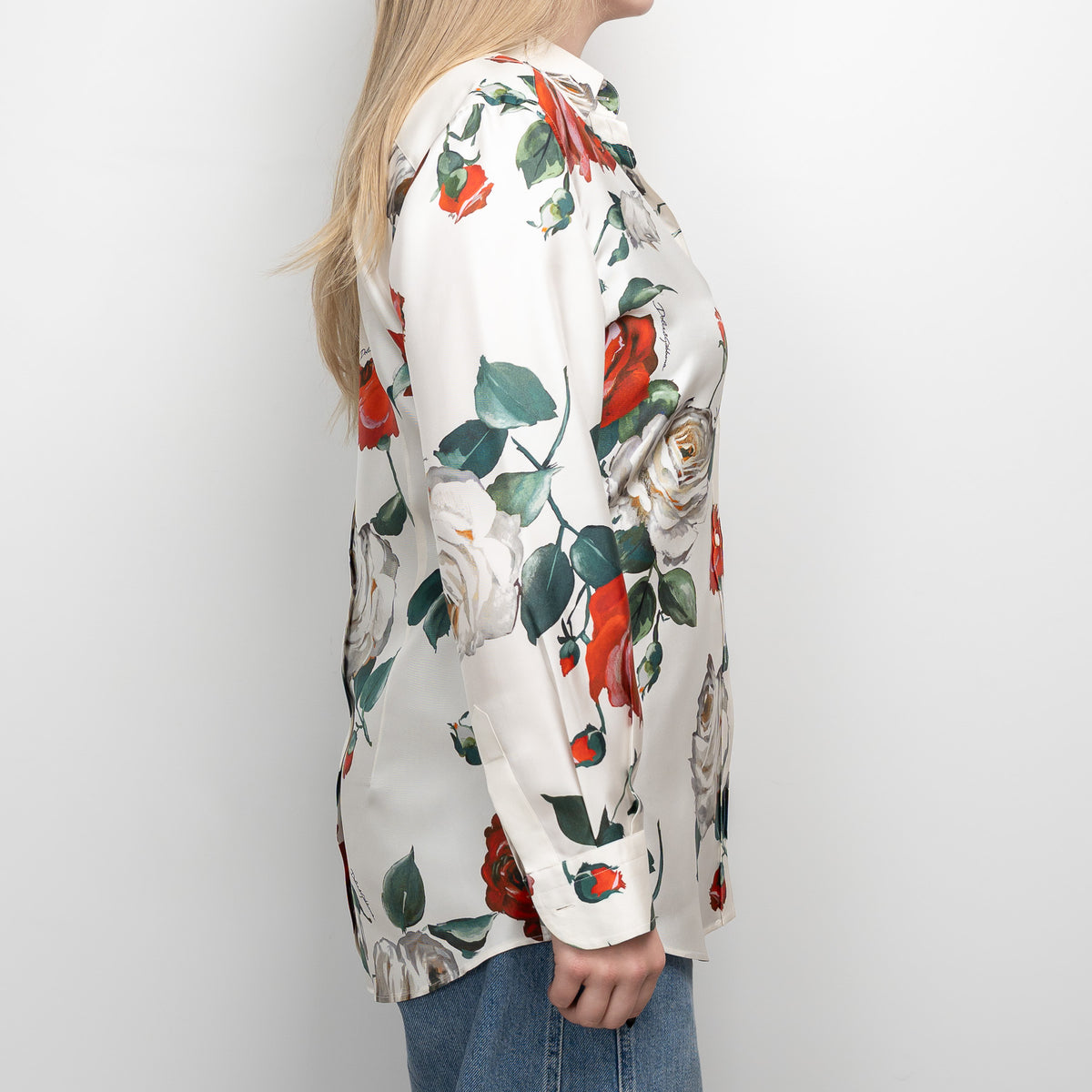 Dolce & Gabbana White Silk Floral Print Button Up Size 44