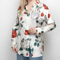 Dolce & Gabbana White Silk Floral Print Button Up Size 44