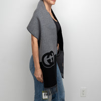 Gucci Grey and Black Wool Cashmere GG Scarf
