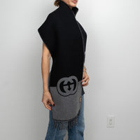 Gucci Grey and Black Wool Cashmere GG Scarf