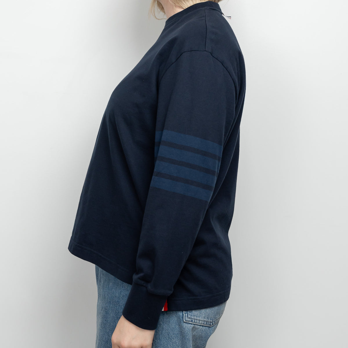 Thom Browne Navy Cotton Tonal 4 Bar Unisex Sweater Size 40