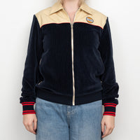 Gucci Beige Cotton and Navy Corduroy Bomber Jacket Size S