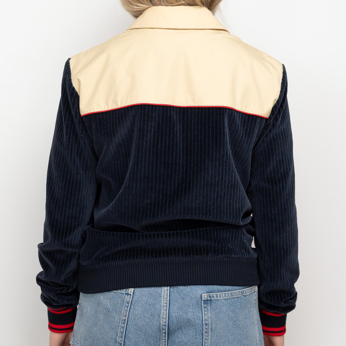 Gucci Beige Cotton and Navy Corduroy Bomber Jacket Size S