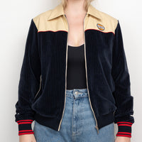 Gucci Beige Cotton and Navy Corduroy Bomber Jacket Size S