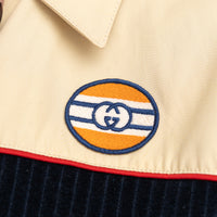 Gucci Beige Cotton and Navy Corduroy Bomber Jacket Size S