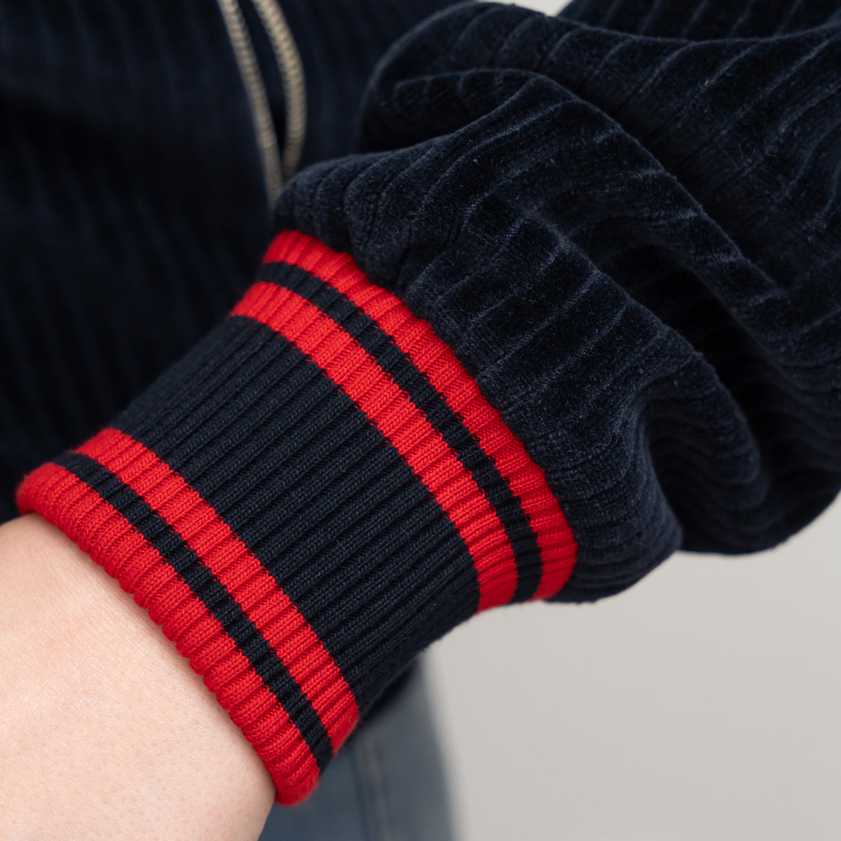 Gucci Beige Cotton and Navy Corduroy Bomber Jacket Size S