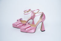 Mach & Mach Pink Satin Bow Heels Size 40