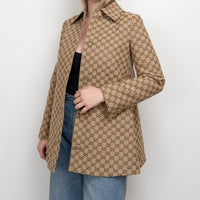 Gucci Beige GG Supreme Monogram Canvas Long Jacket Size 40