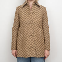 Gucci Beige GG Supreme Monogram Canvas Long Jacket Size 40