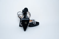 Mach & Mach Black Patent Heels with Crystal Embellished Bow and Ankle Strap Size 40
