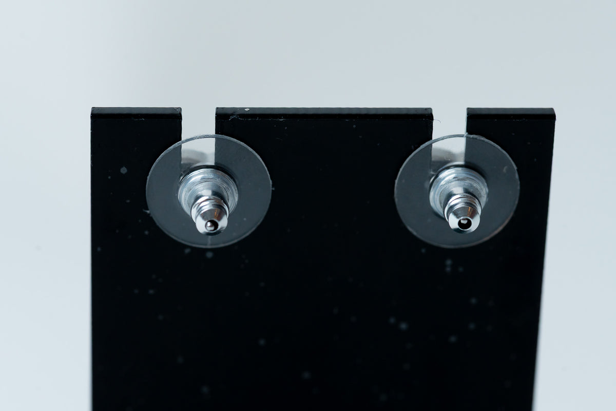 silver tone logo earrings with tear drop pearls (back)