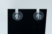 silver tone logo earrings with tear drop pearls (back)