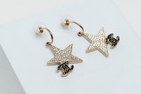 star and logo drop earrings (front)