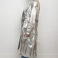Balman Metallic Silver Embossed Croc Fabric Trench Coat Size 38