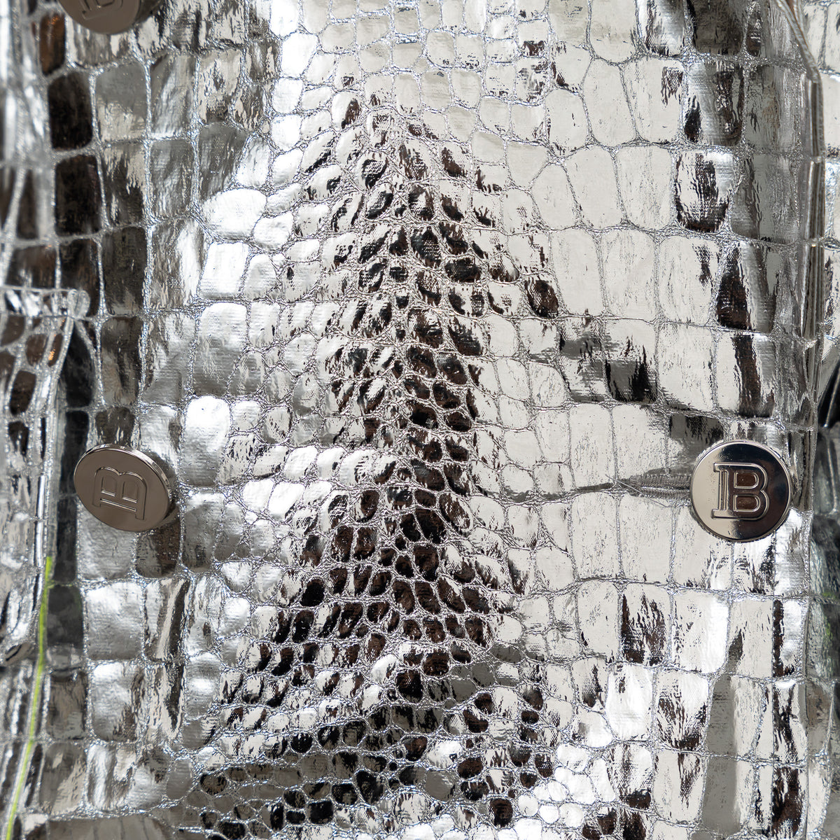 Balman Metallic Silver Embossed Croc Fabric Trench Coat Size 38