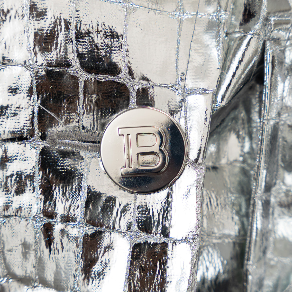 Balman Metallic Silver Embossed Croc Fabric Trench Coat Size 38