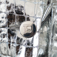 Balman Metallic Silver Embossed Croc Fabric Trench Coat Size 38