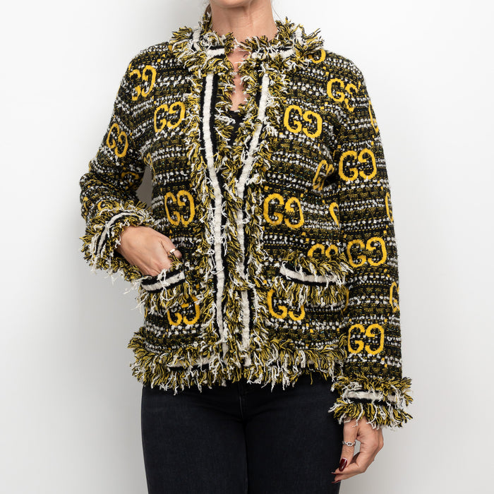 Gucci Yellow Multicolor Tweed Wool GG Jacket Size M