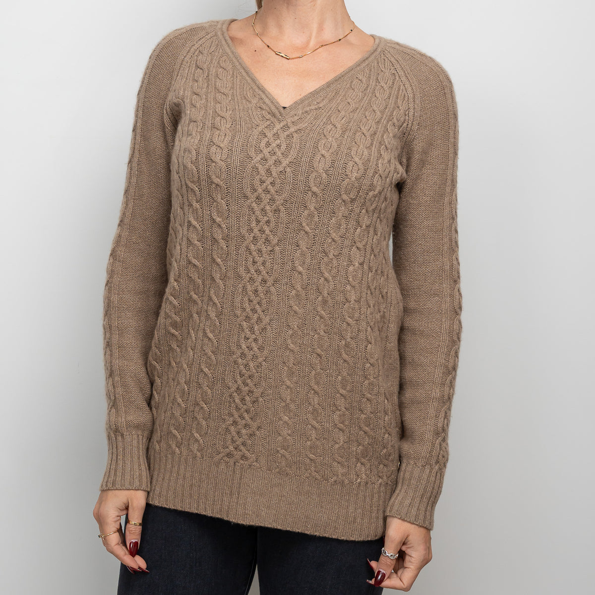 Loro Piana Tan Cashmere Knit Sweater With Circle Scarf Size 40