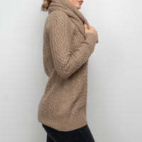 Loro Piana Tan Cashmere Knit Sweater With Circle Scarf Size 40