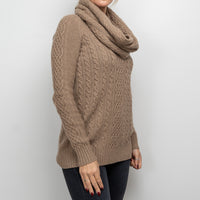 Loro Piana Tan Cashmere Knit Sweater With Circle Scarf Size 40