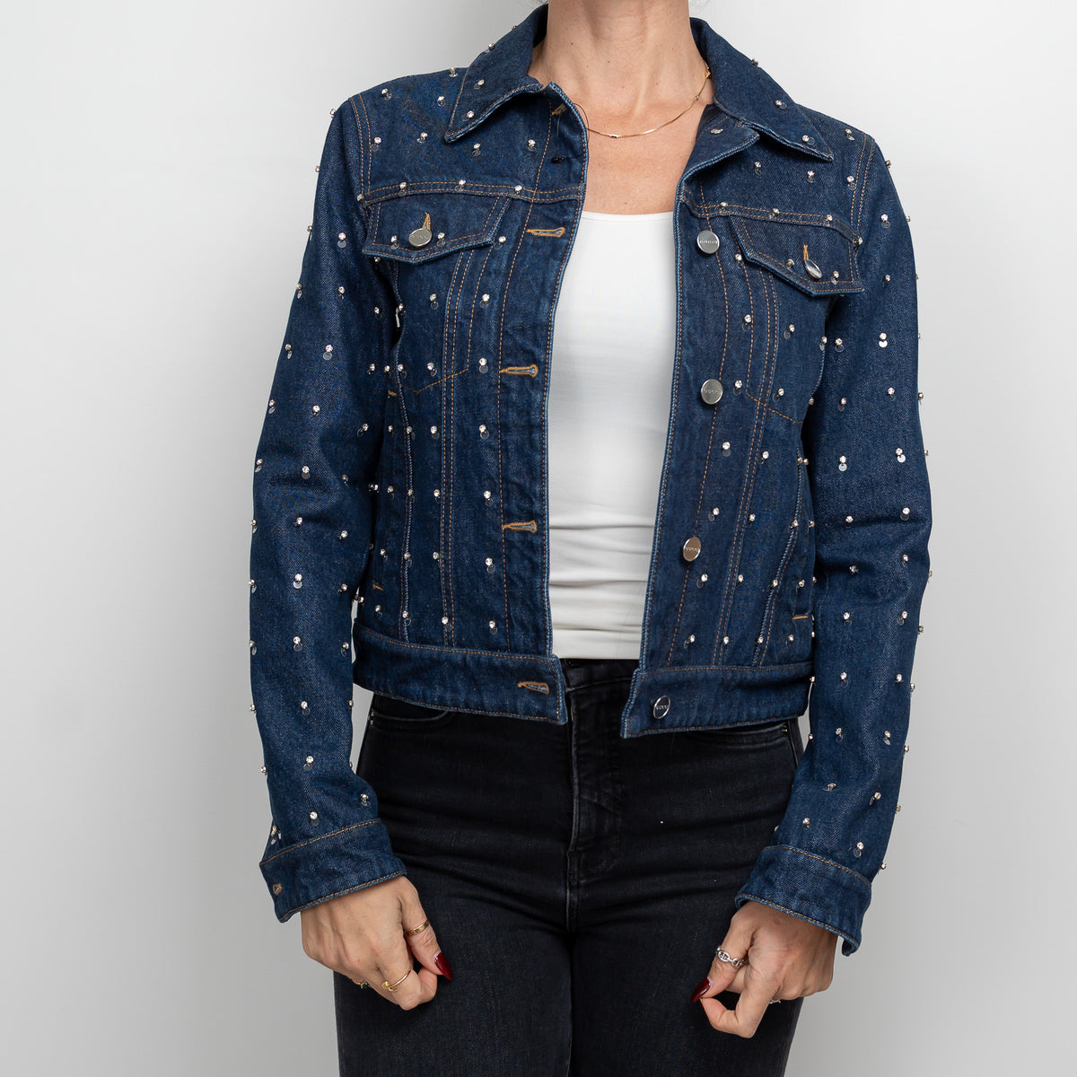 Gucci Navy Denim Crystal Studded Jacket Size 38