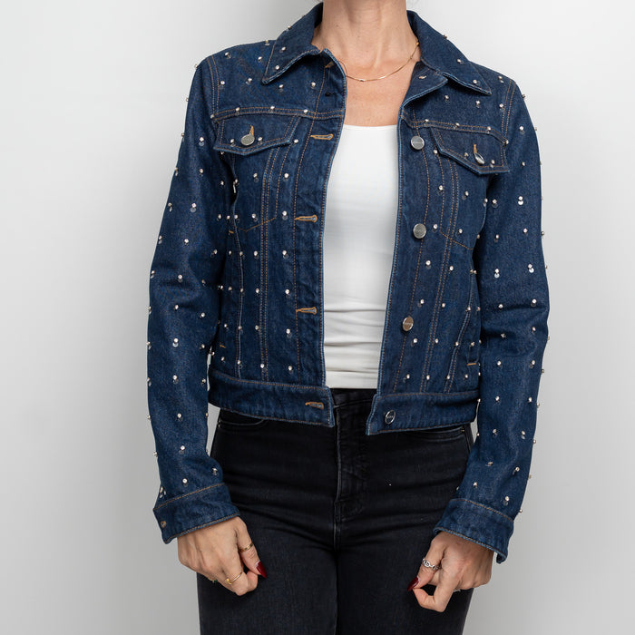 Gucci Navy Denim Crystal Studded Jacket Size 38