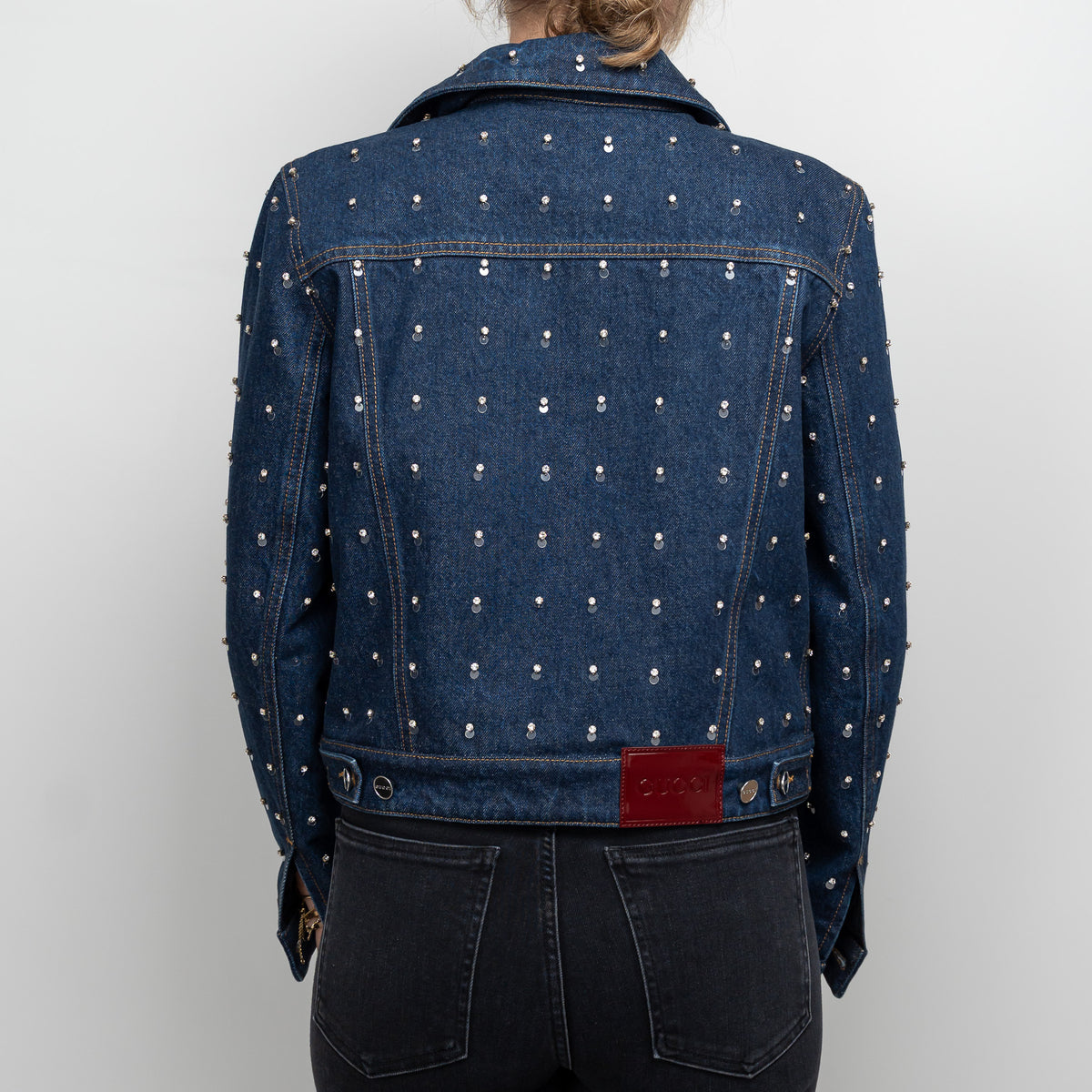 Gucci Navy Denim Crystal Studded Jacket Size 38