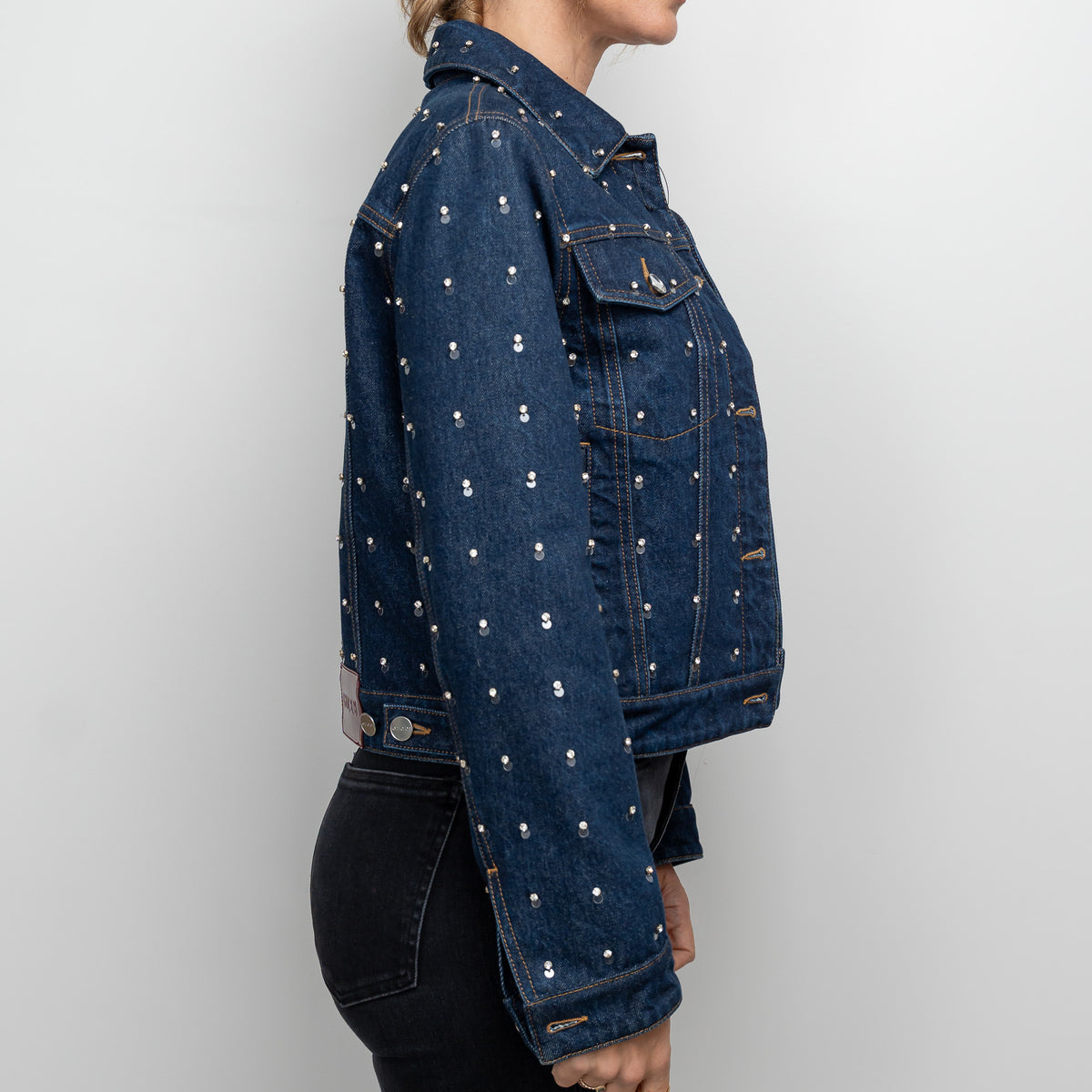 Gucci Navy Denim Crystal Studded Jacket Size 38