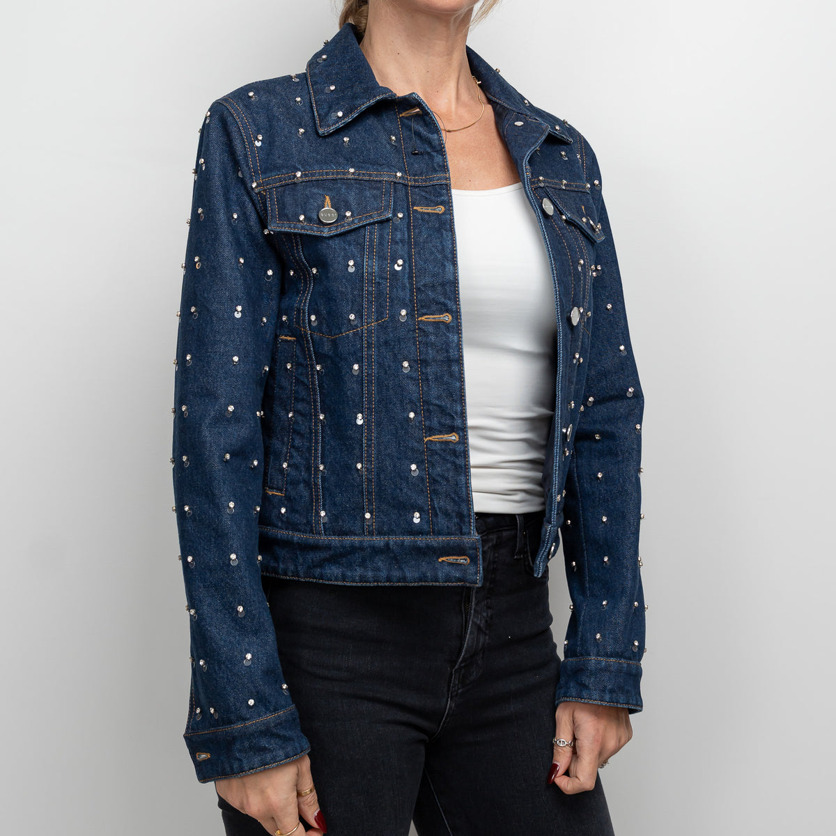 Gucci Navy Denim Crystal Studded Jacket Size 38