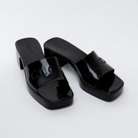 Gucci Black Embossed Block Heel Mules Size 37