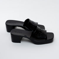 Gucci Black Embossed Block Heel Mules Size 37