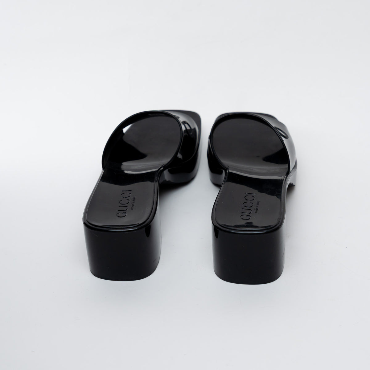 Gucci Black Embossed Block Heel Mules Size 37