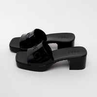 Gucci Black Embossed Block Heel Mules Size 37