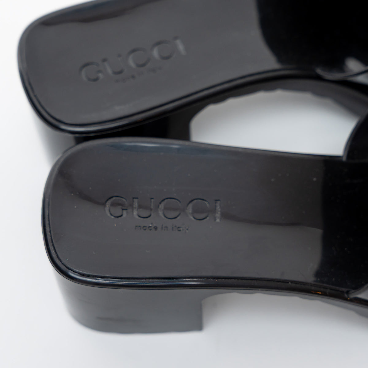 Gucci Black Embossed Block Heel Mules Size 37